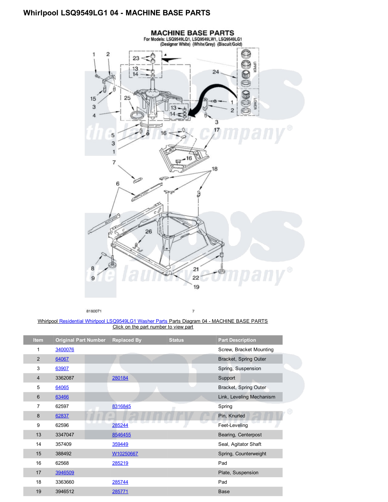 Whirlpool LSQ9549LG1 Parts Diagram