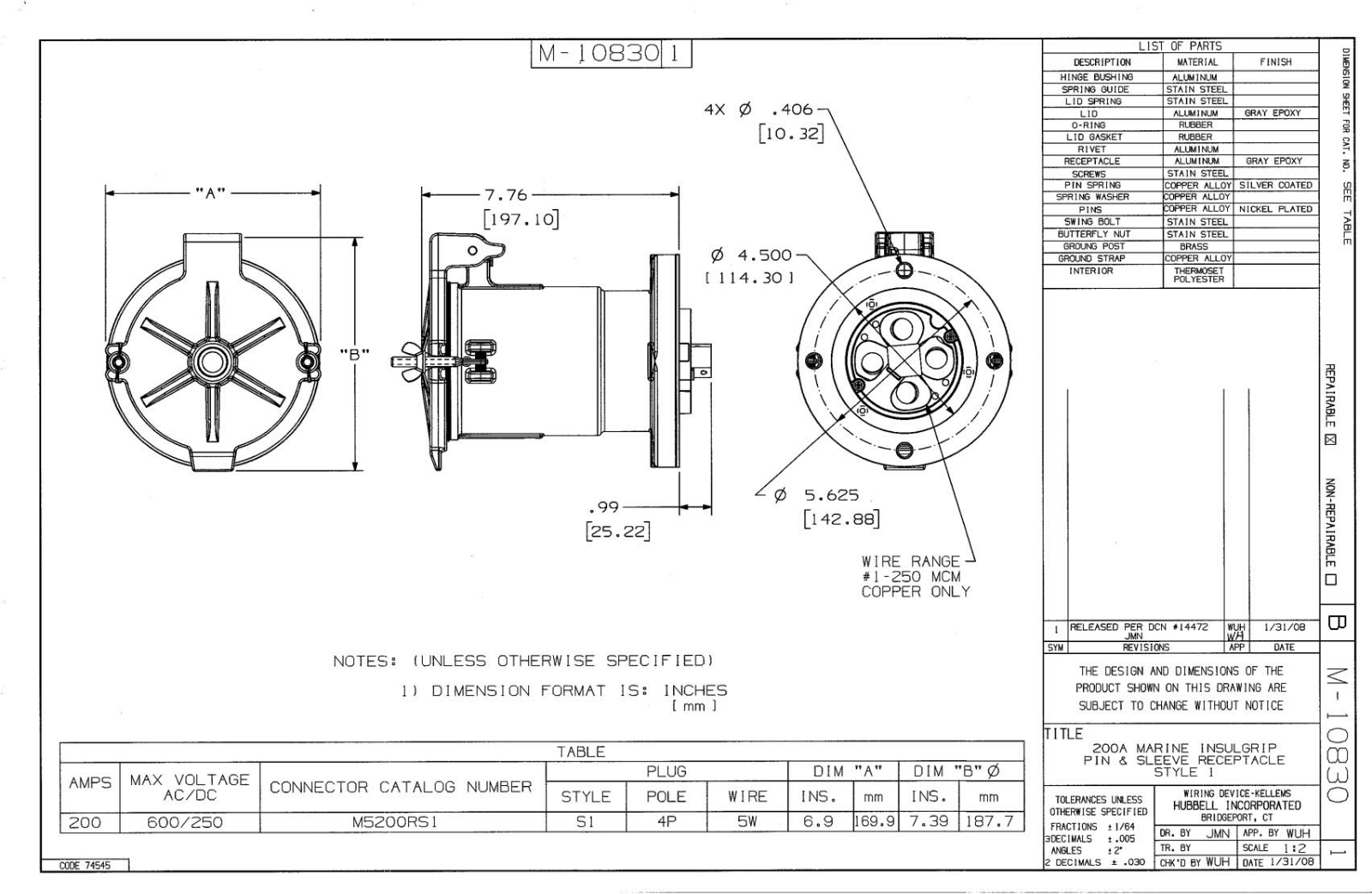 Hubbell M5200RS1 Reference Drawing