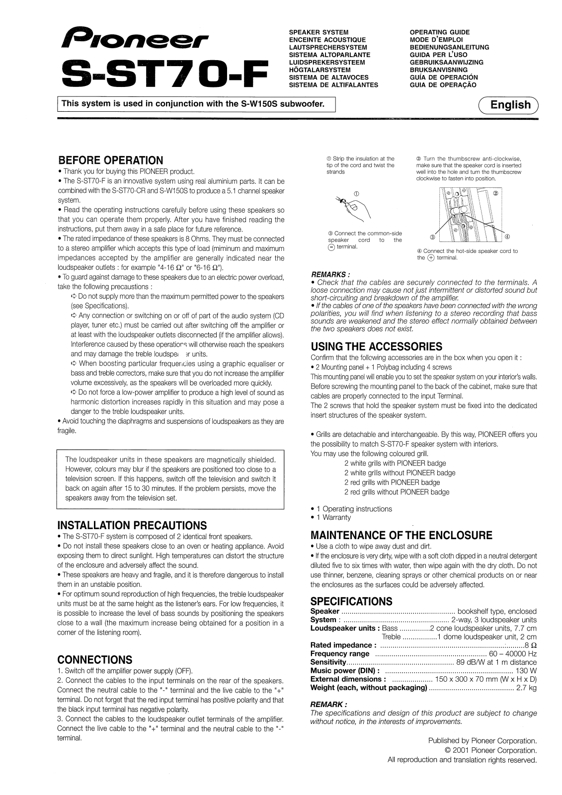 Pioneer S-ST70-F User Manual