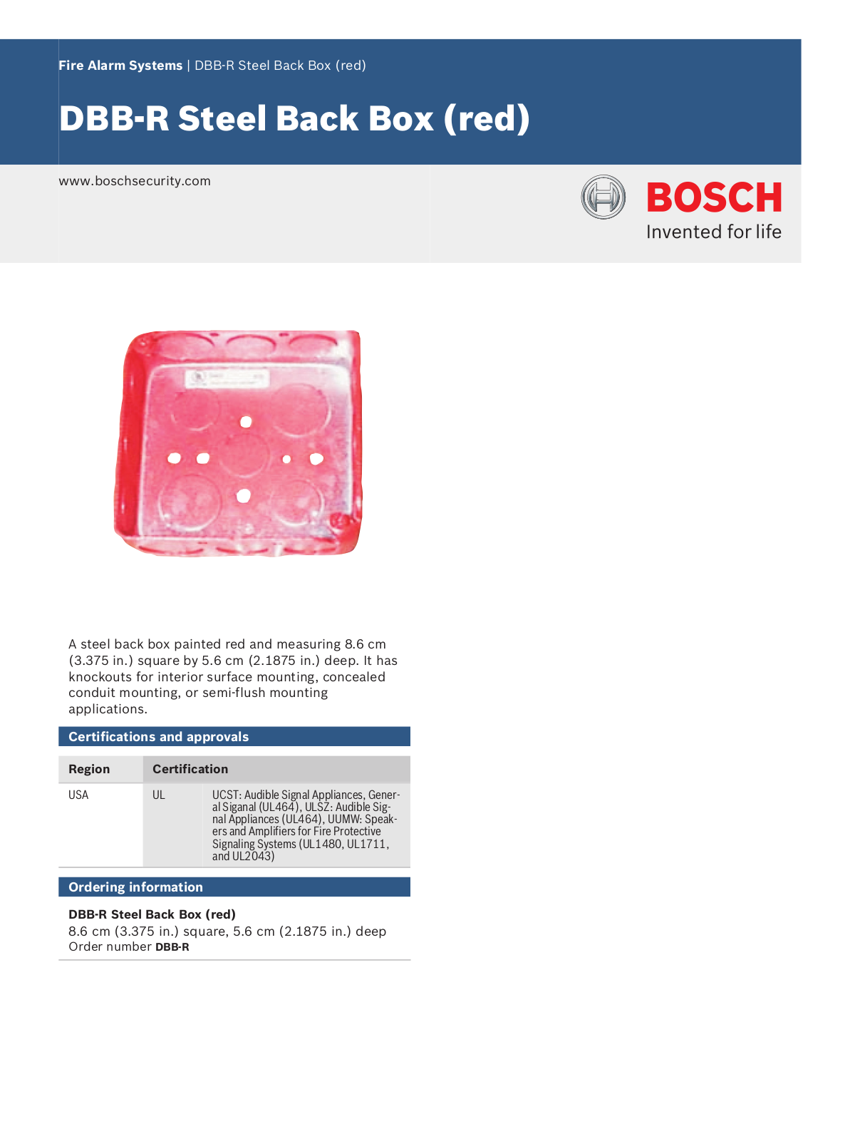 Bosch DBB-R Specsheet