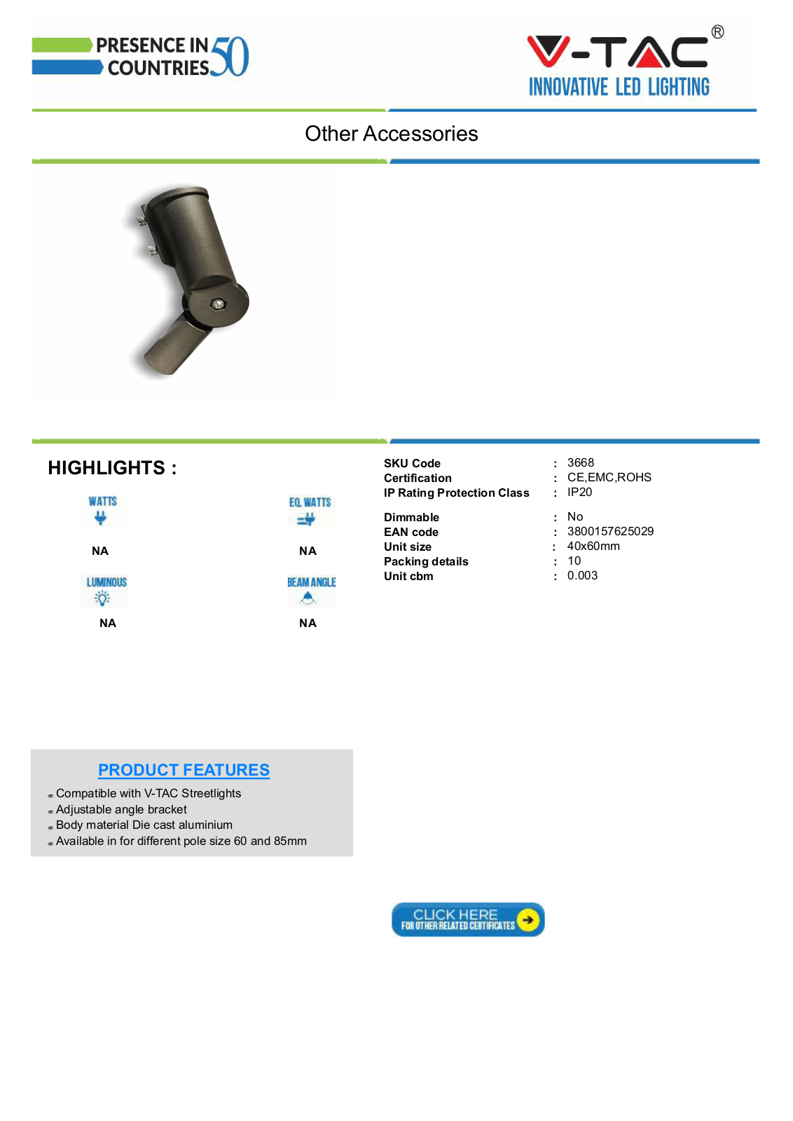 V-TAC VT-3668 Datasheet - ManualMachine.com