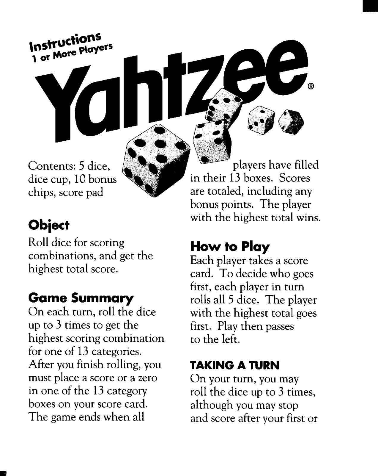 Hasbro YAHTZEE User Manual