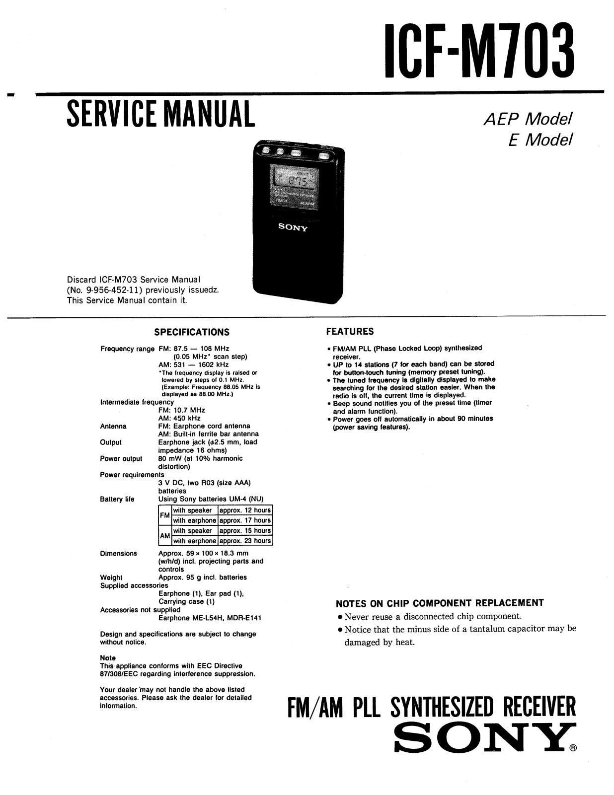 Sony ICFM-703 Service manual