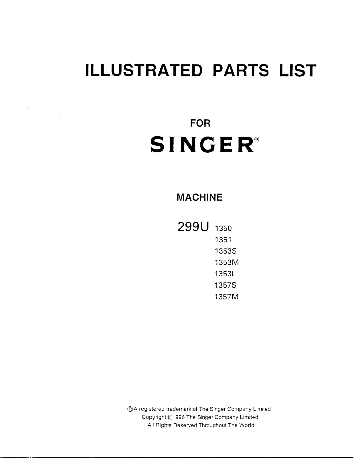 SINGER 299U1350, 299U1351, 299U1353S, 299U1353M, 299U1353L Parts List