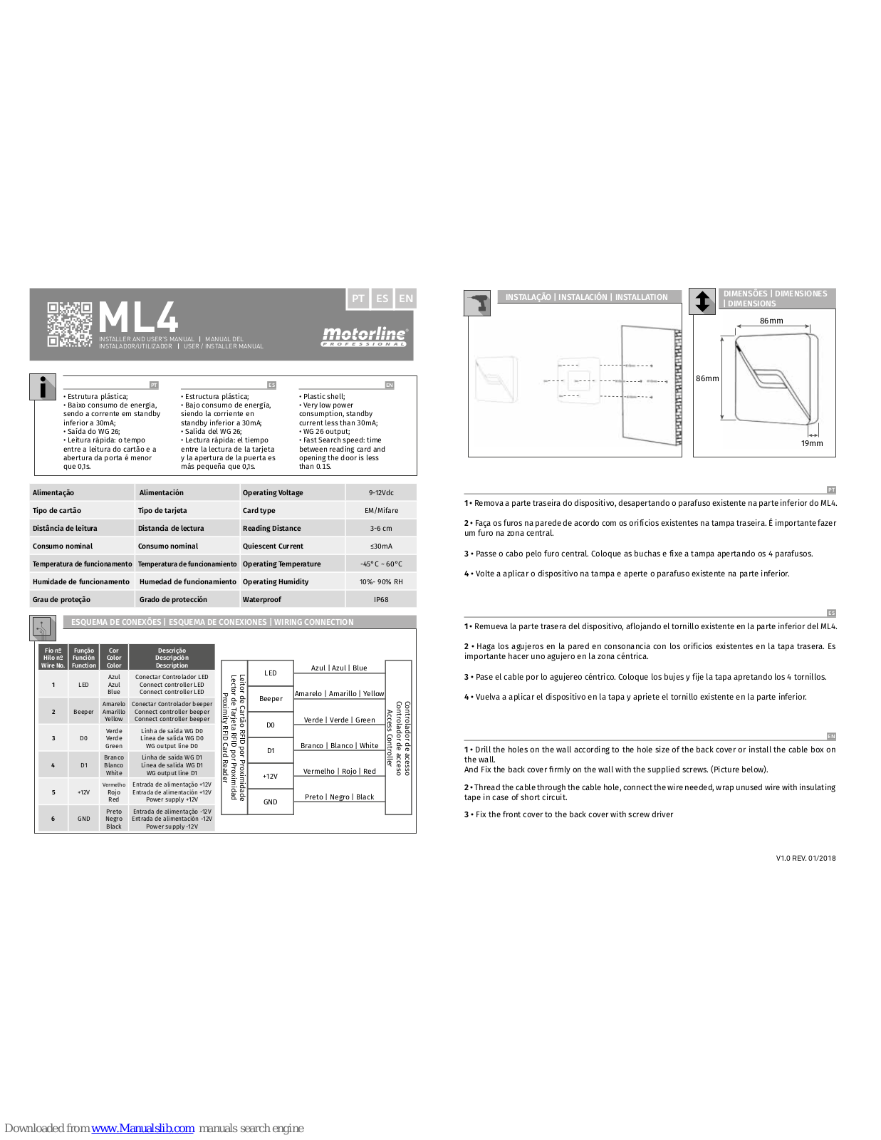 Motorline ML4 Installer And User Manual