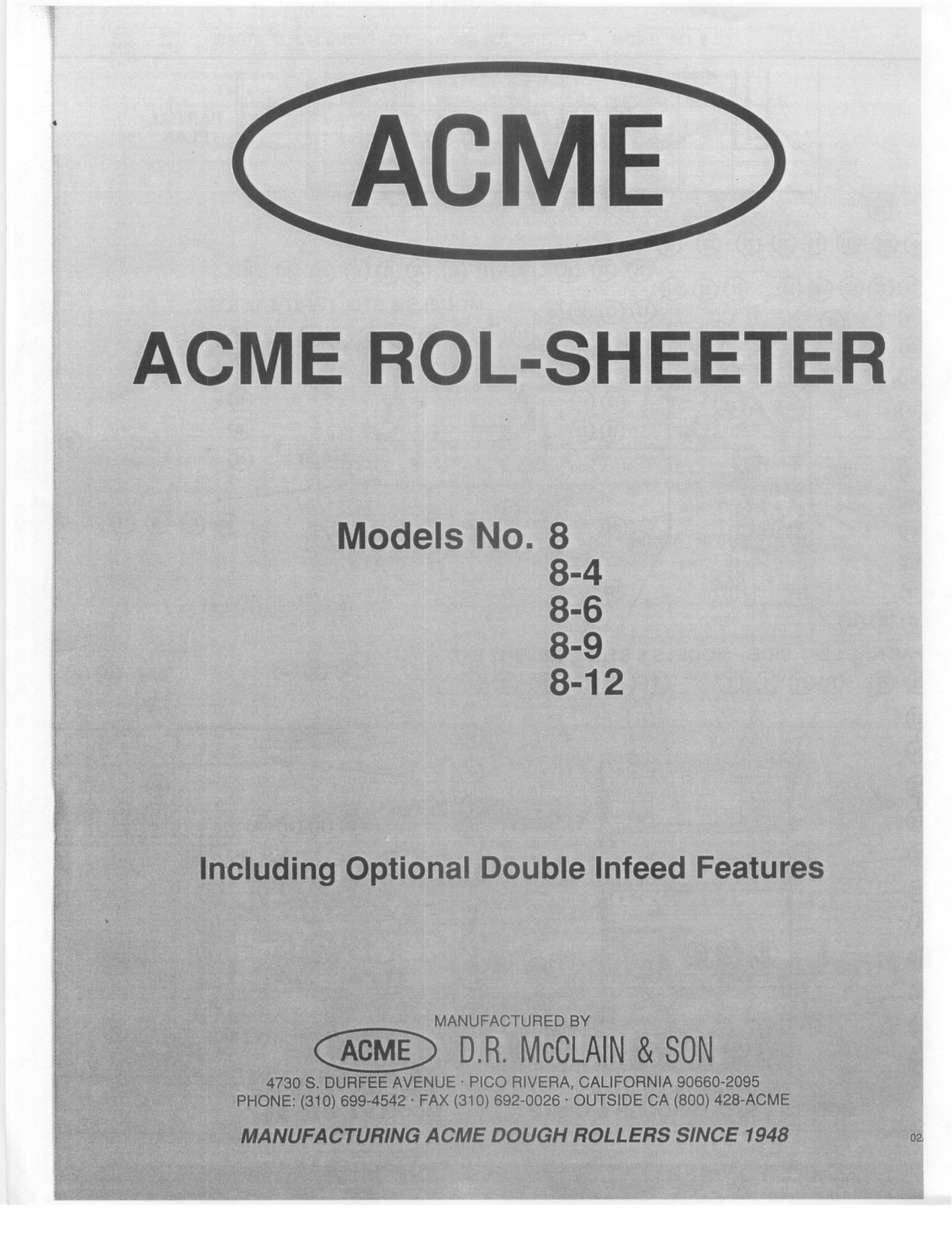 Acme Engineering 8-12 Parts List