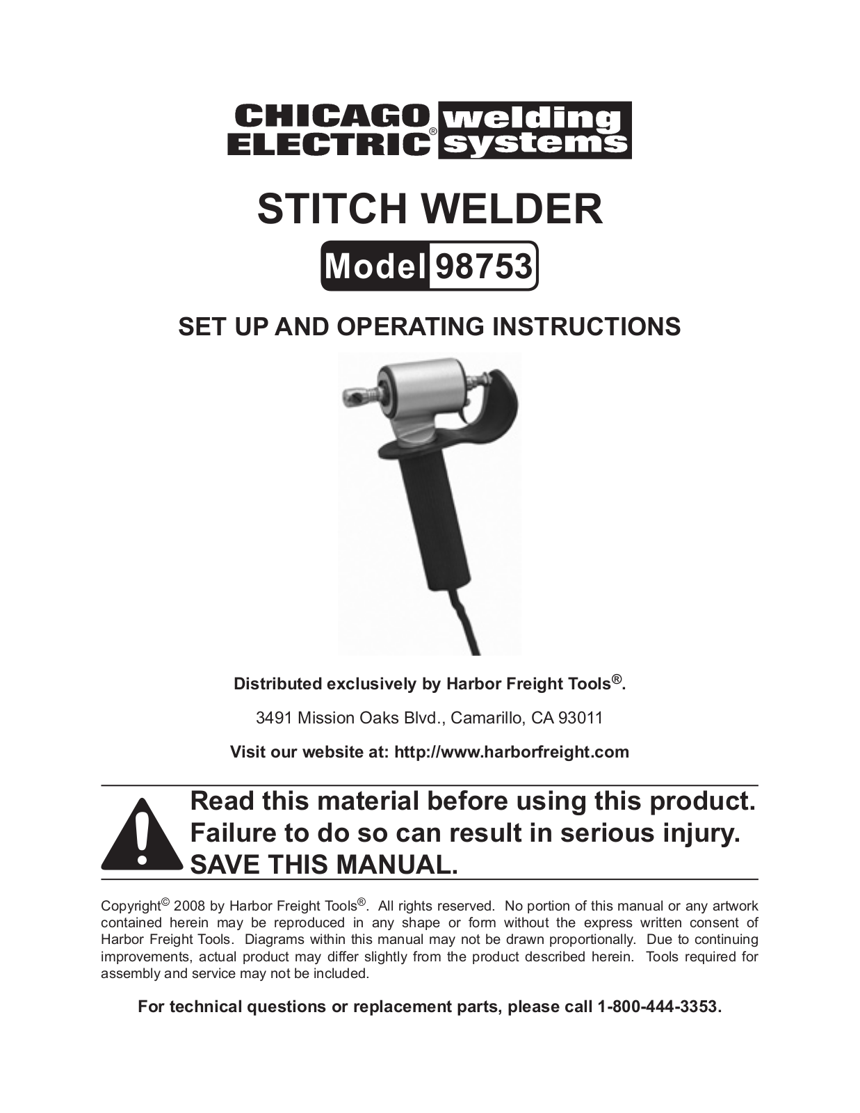 Chicago Electric 98753 User Manual