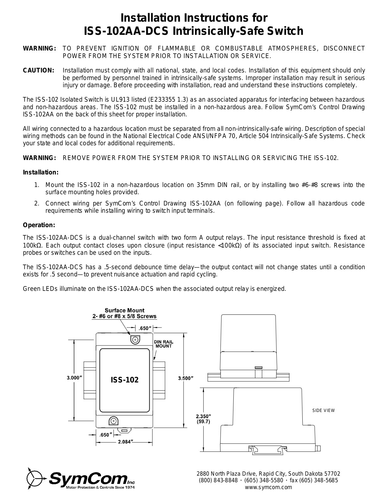 Symcom ISS-102AA-DCS Installation Guide