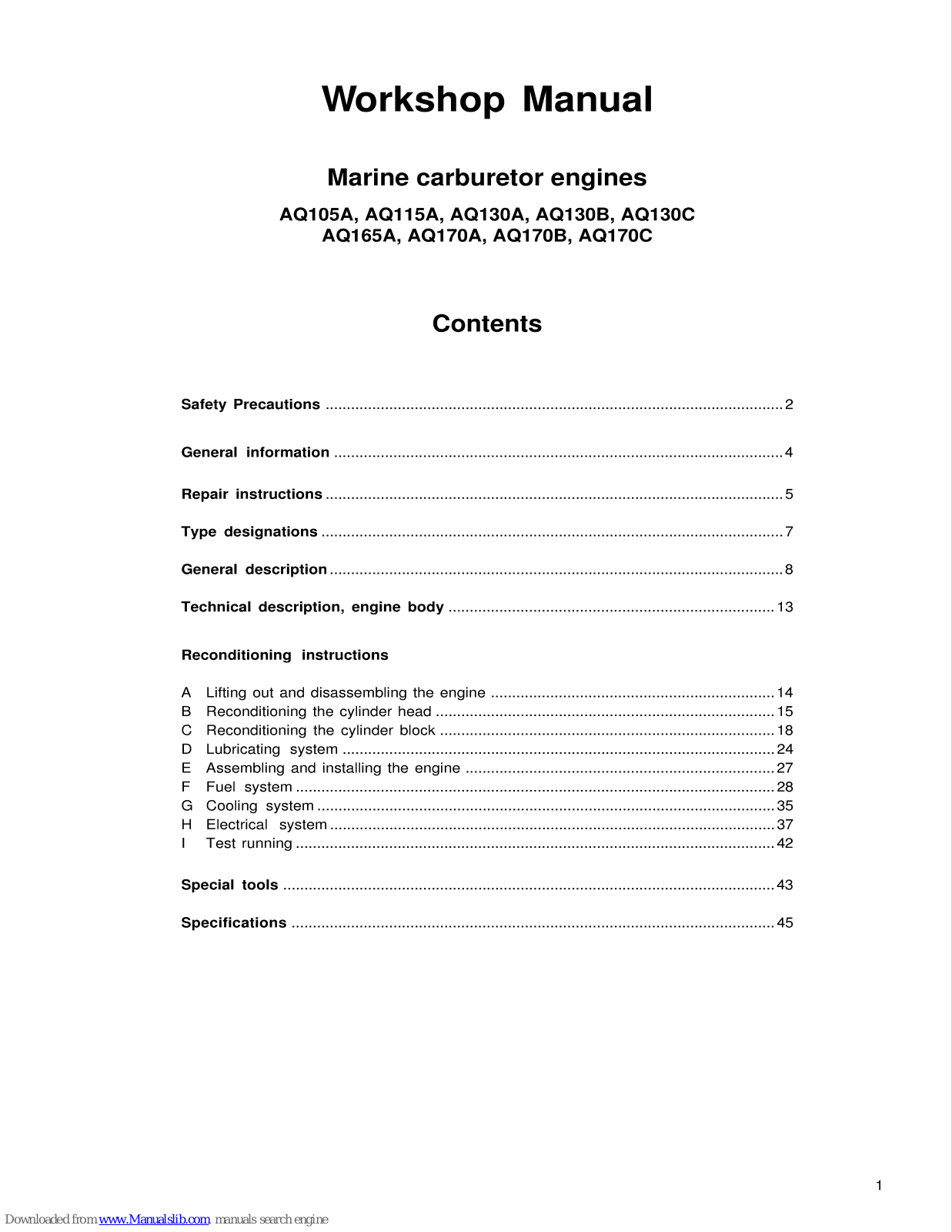 Volvo Penta AQ105A, AQ115A, AQ130A, AQ130B, AQ130C Workshop Manual