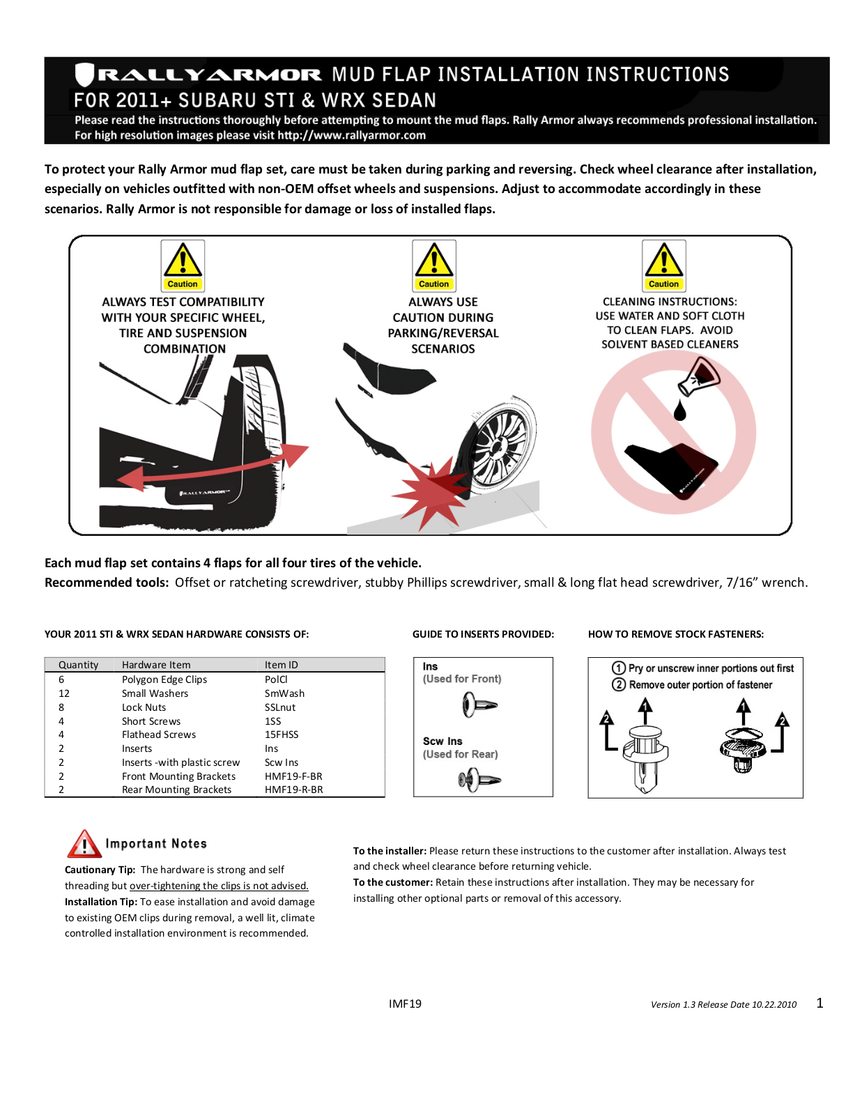 Rally Armor 11-14 Subaru WRX  STI Sedan User Manual