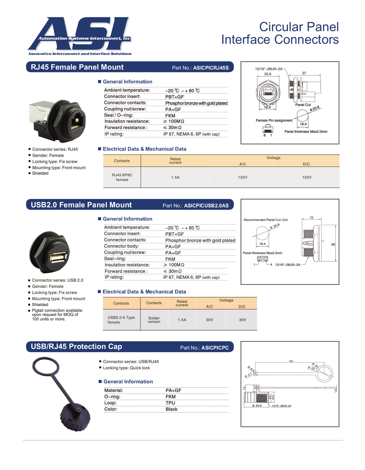 ASI-Automation Systems Interconnect ASICPICRJ45S, ASICPICUSB2.0AS, ASICPICPC Data Sheet