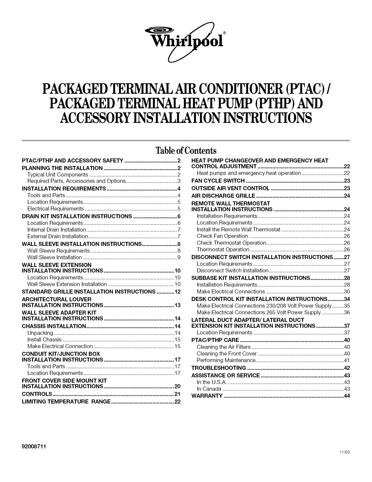 Whirlpool ATE0752RPP0, ATR1245CPP0, ATR1545BPP0, ATR1555SPP0, ATR1555CPP0 Installation Guide - ManualMachine.com