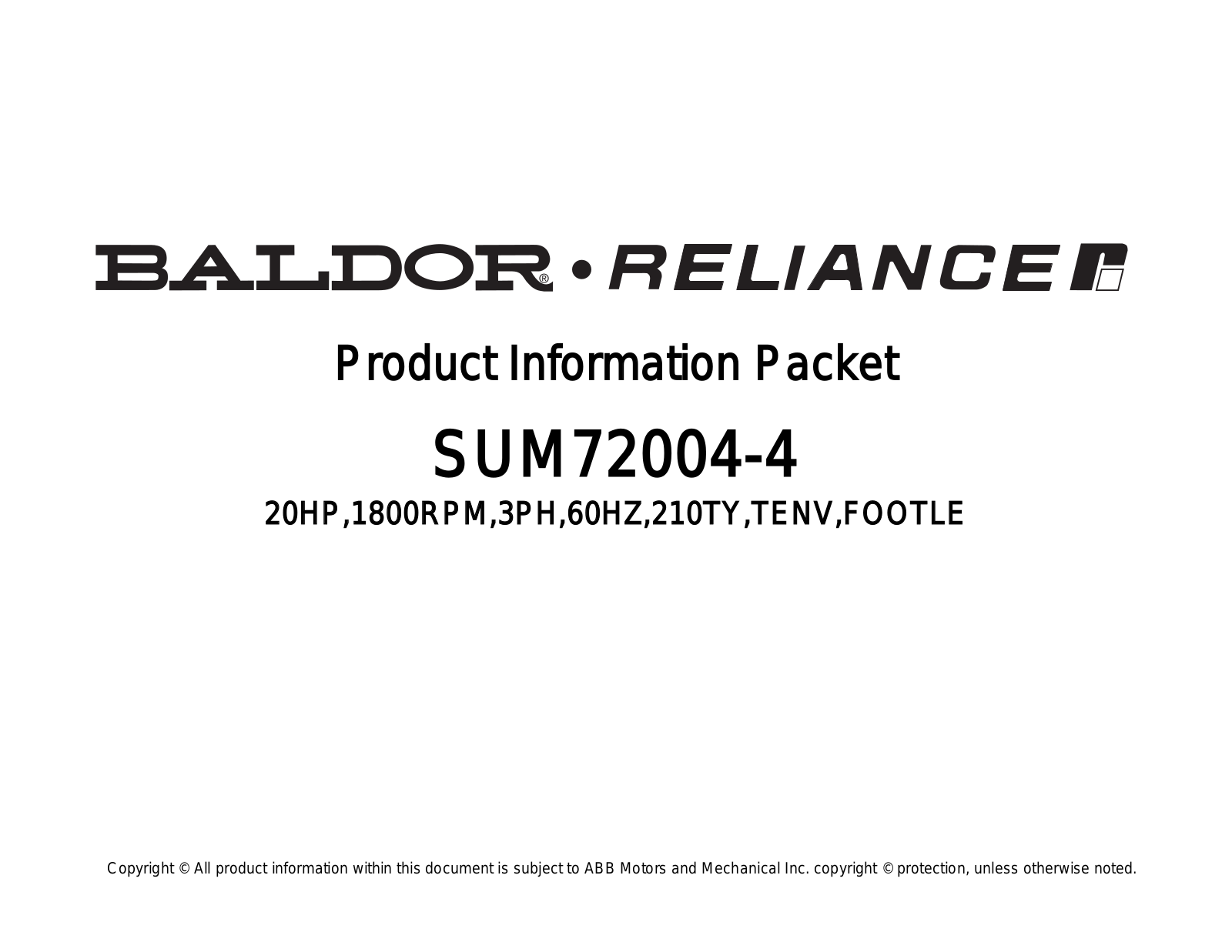 Baldor SUM72004-4 Product Information Sheet