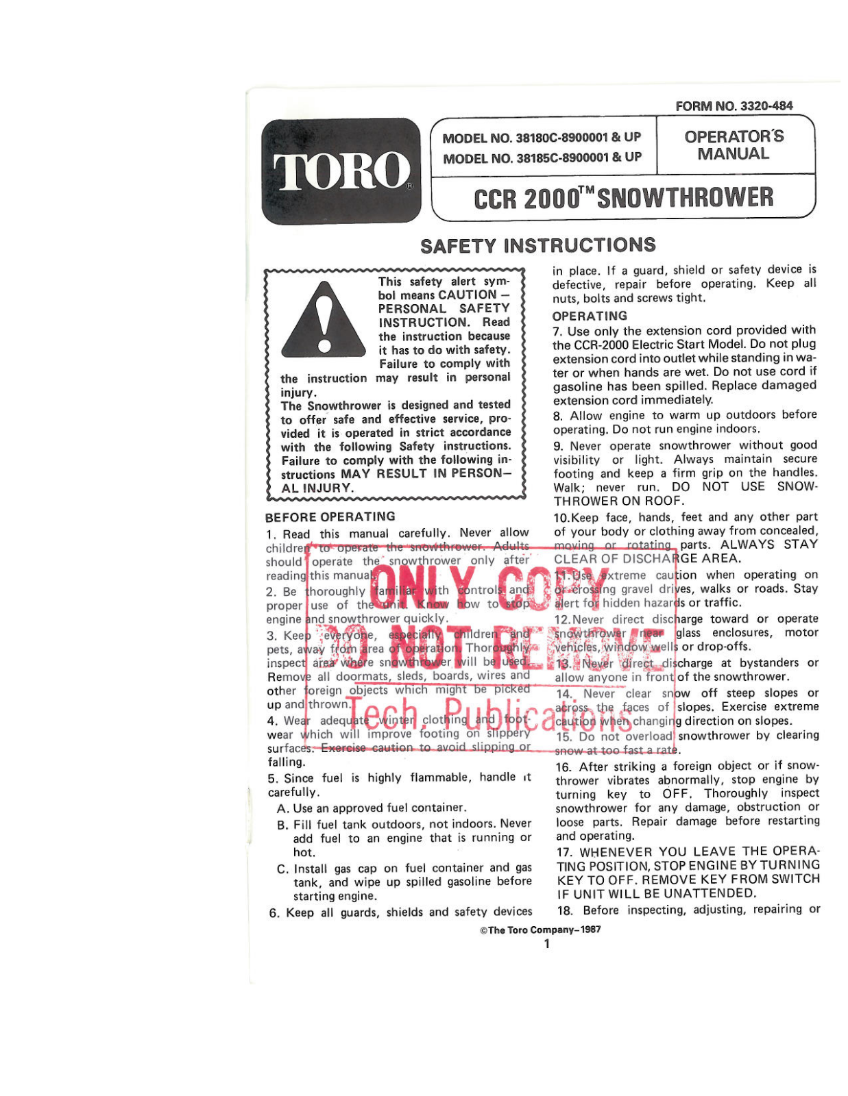 Toro 38180C, 38185C Operator's Manual