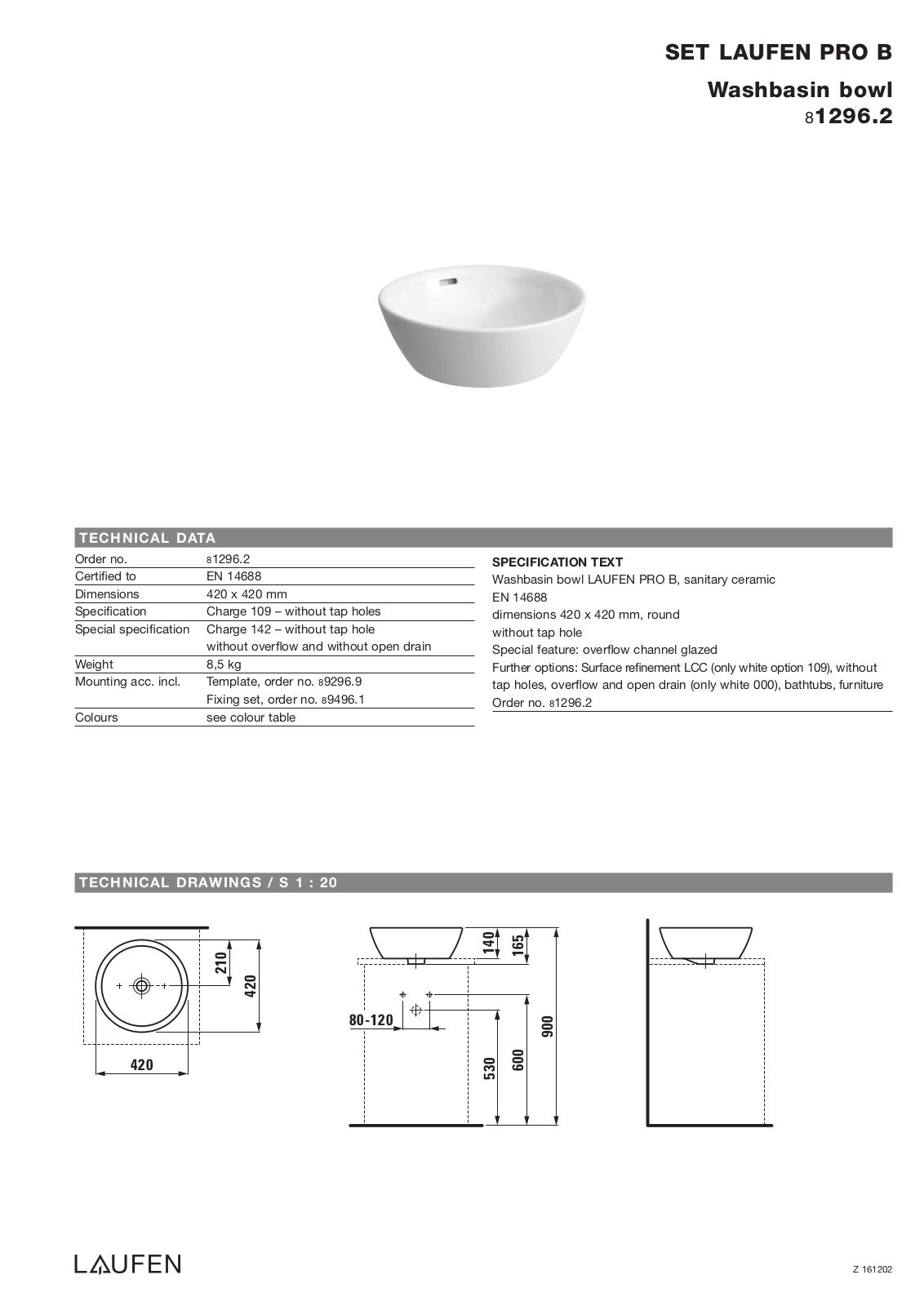 Laufen 8.1296.2 Datasheet