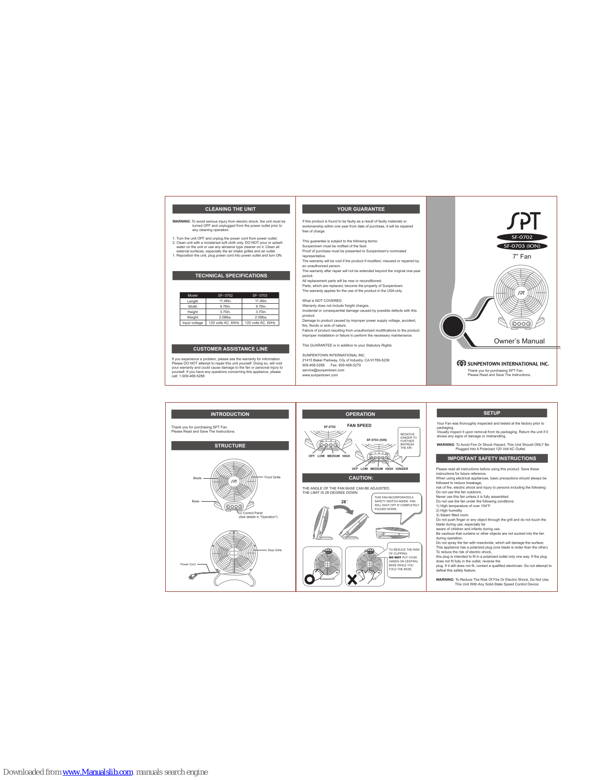 SPT SF-0702, SF-0703 (ION, SF-0703 Owner's Manual