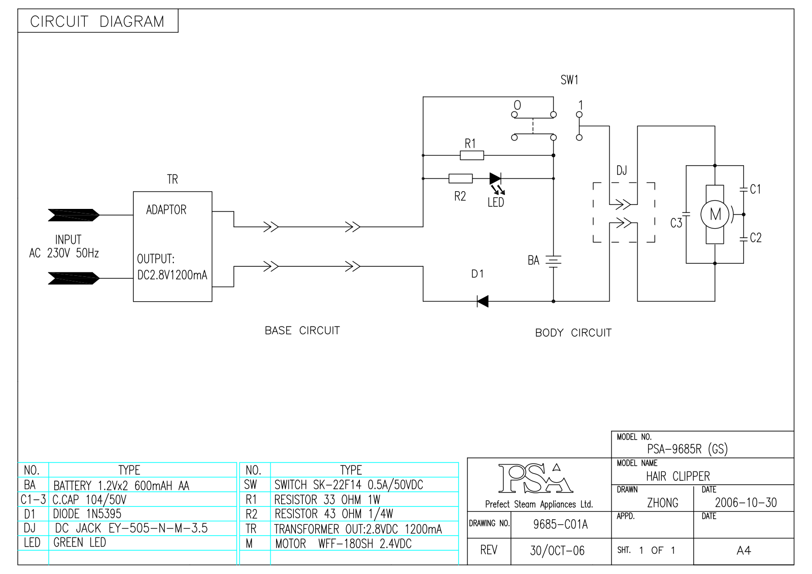 Vitek PSA-9685R Circuit diagrams