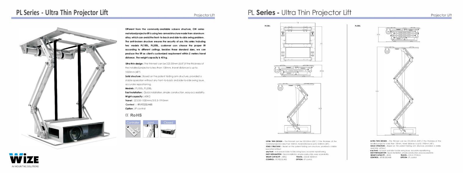 WIZE Pro PL100L, Pro PL200L PL100L,PL200L lifts data sheet.pdf - ManualMachine.com