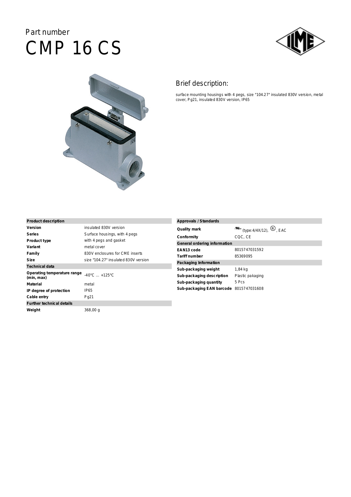 ILME CMP-16CS Data Sheet