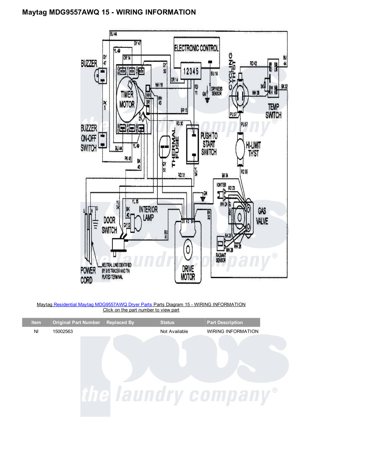 Maytag MDG9557AWQ Parts Diagram