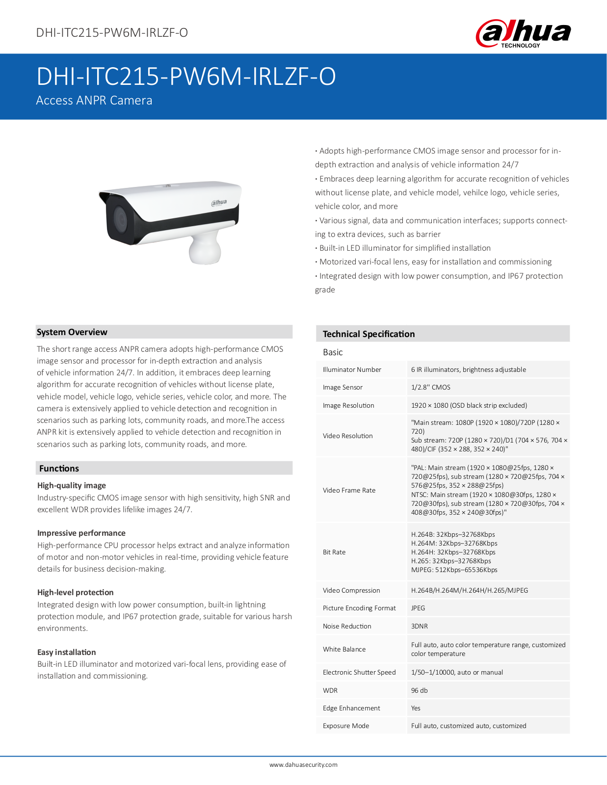 Dahua DHI-ITC215-PW6M-IRLZF-O User Manual