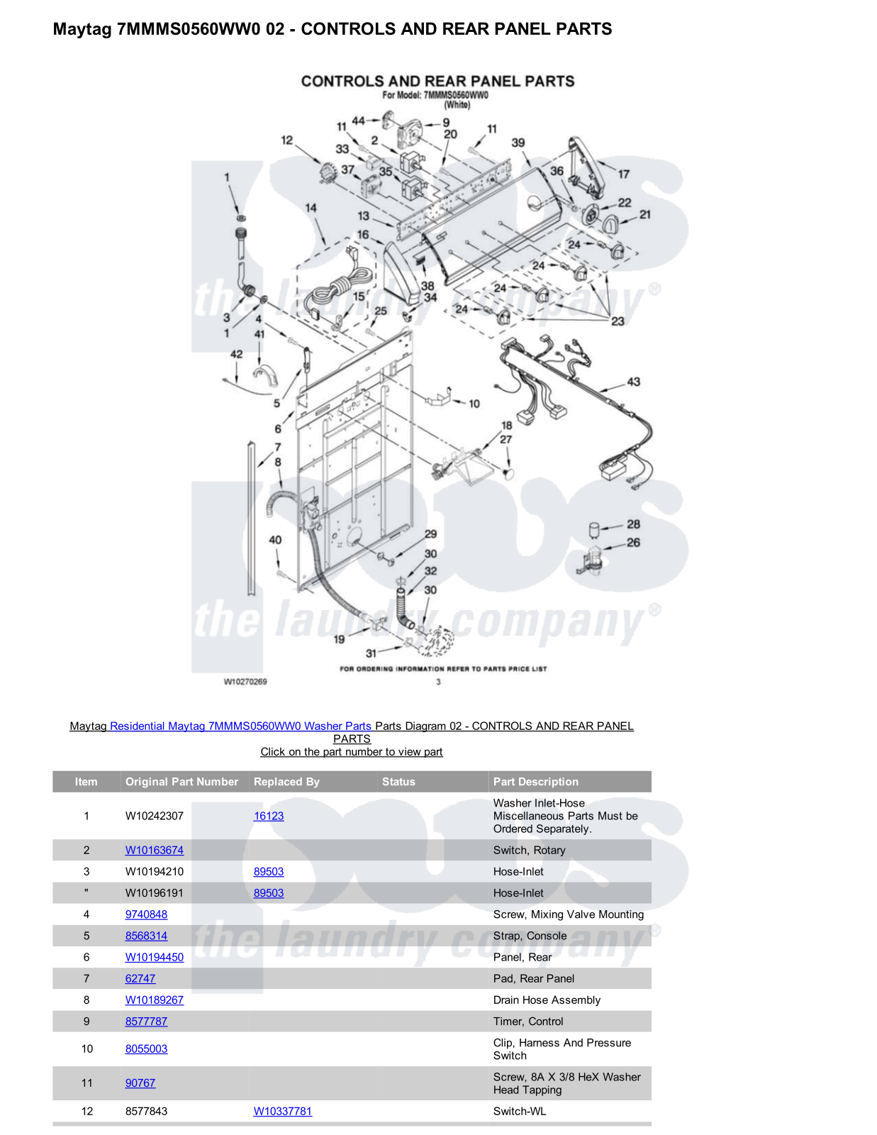 Maytag 7MMMS0560WW0 Parts Diagram