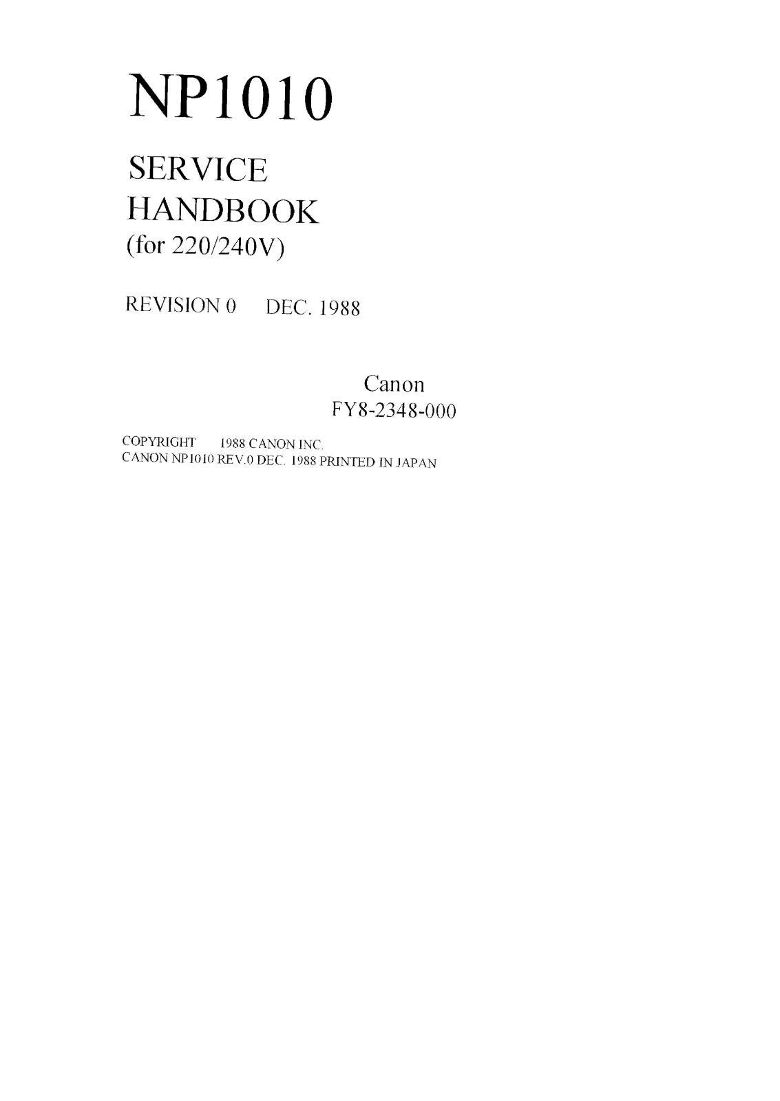 Canon Np1010 Service Handbook