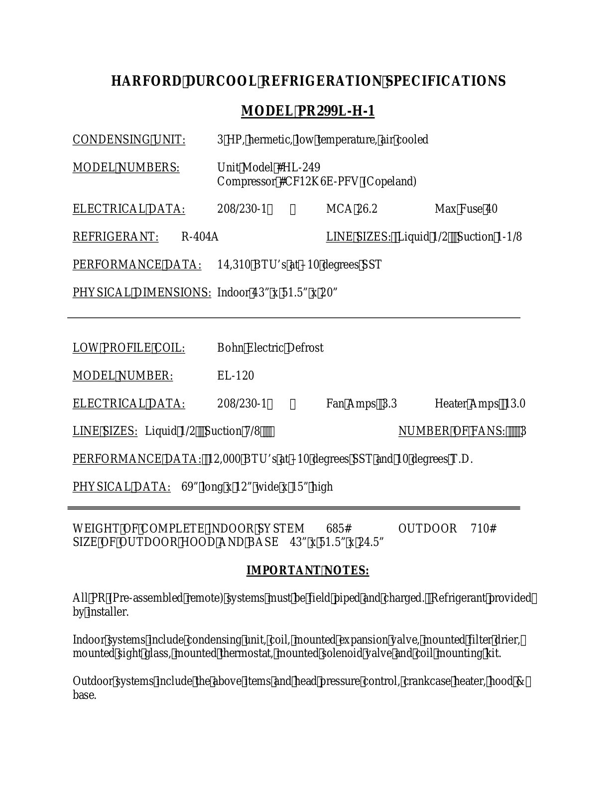 Harford PR299L-H-1 User Manual