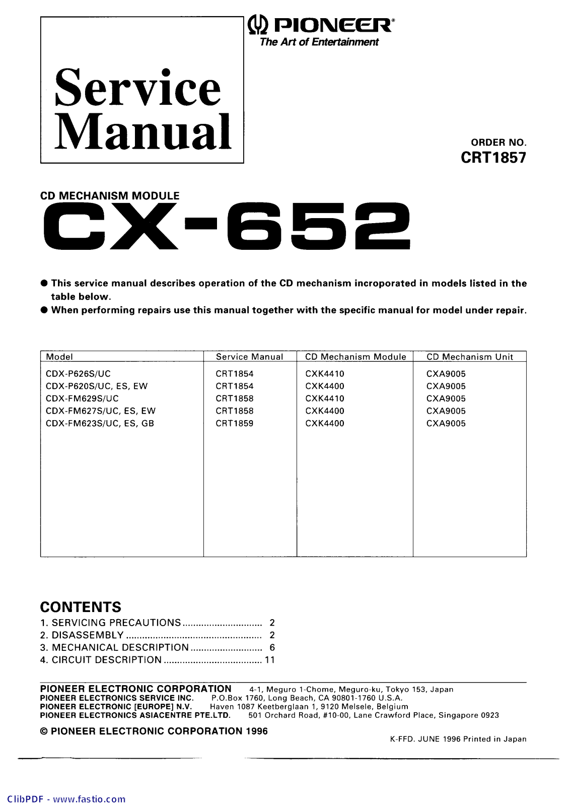 Pioneer CX-652 Service manual