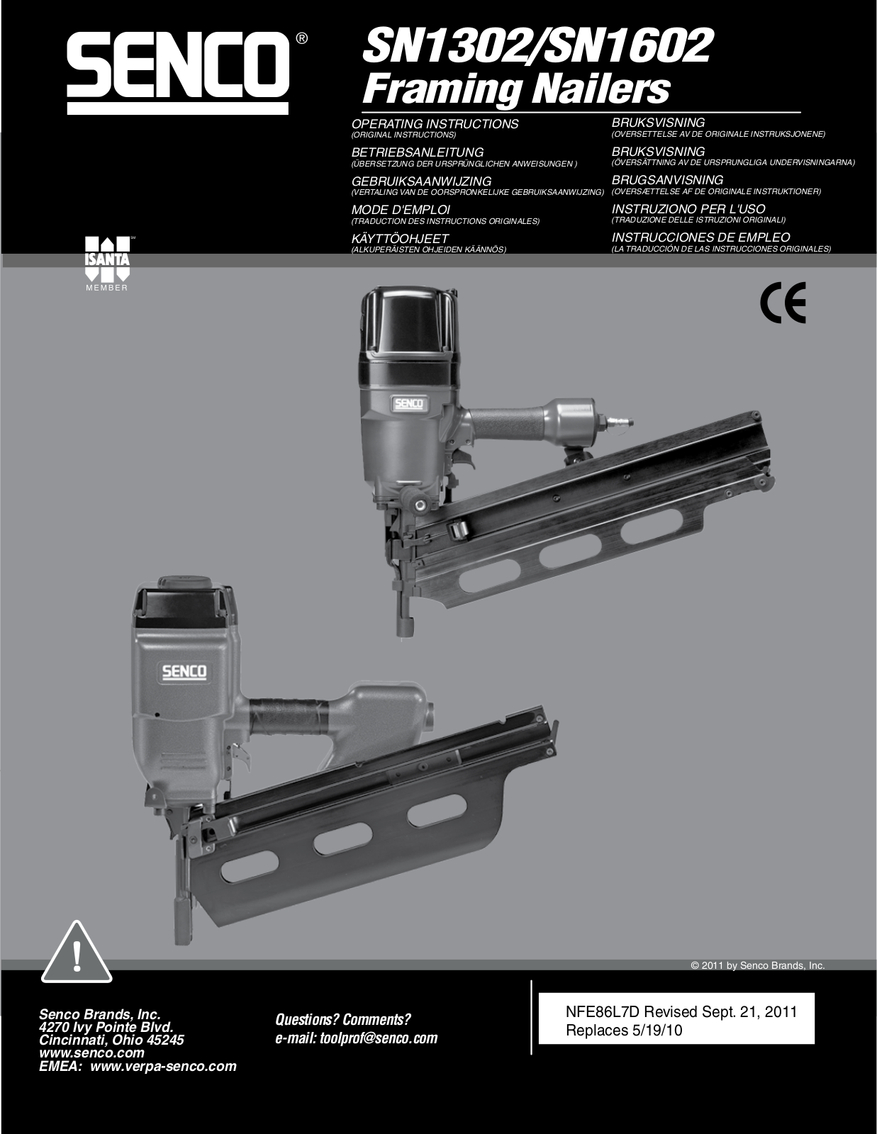 Senco SN1302, SN1602 Operating Instructions Manual