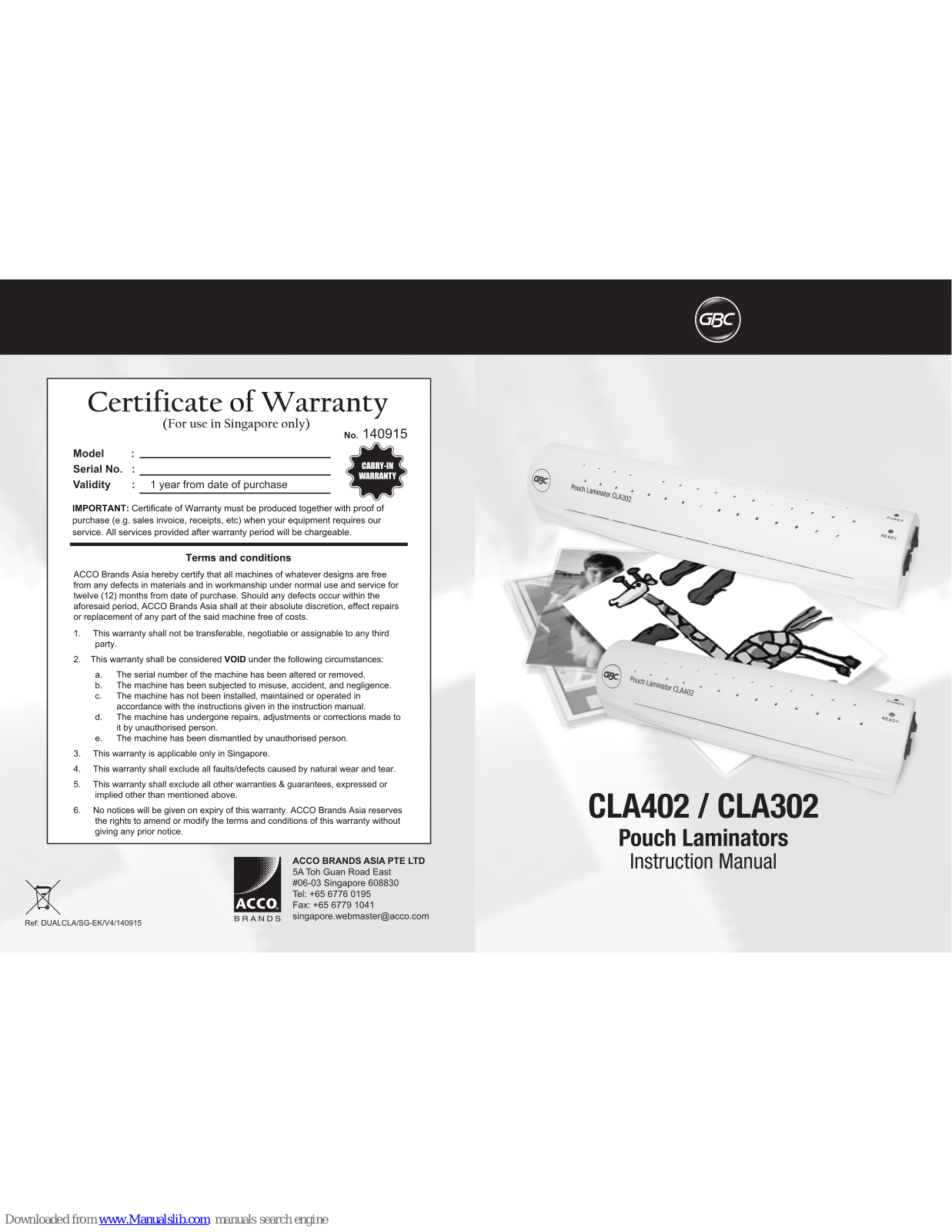 GBC CLA402, CLA302 Instruction Manual