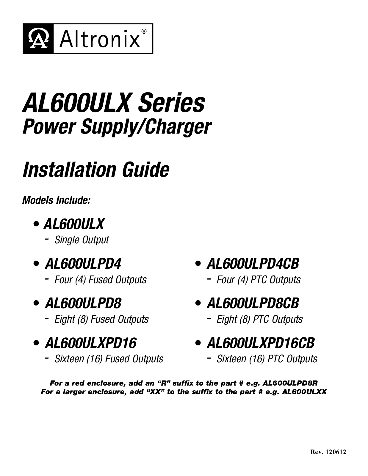 Altronix AL600ULXR Installation Instructions