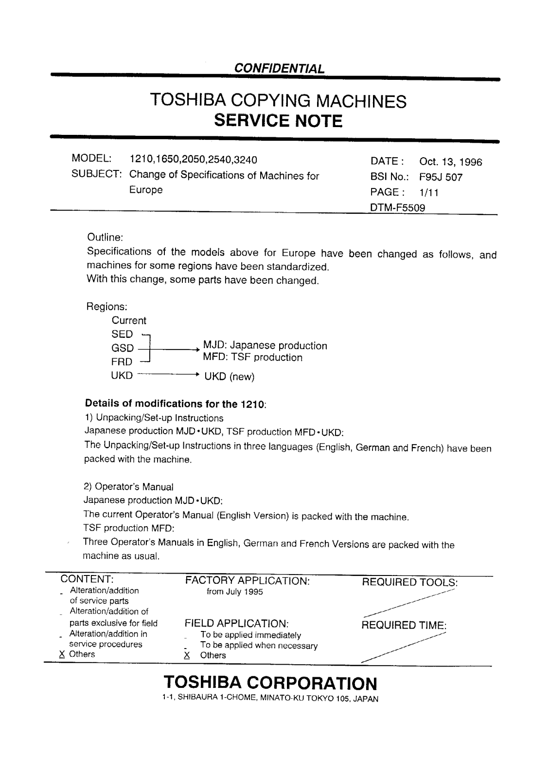 Toshiba f95j507 Service Note