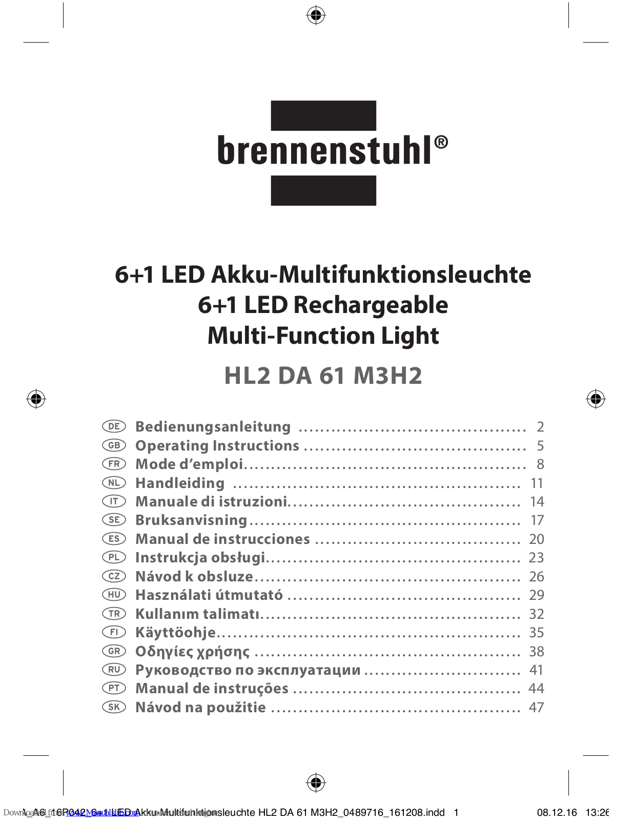 brennenstuhl HL2 DA 61 M3H2 Operating Instructions Manual