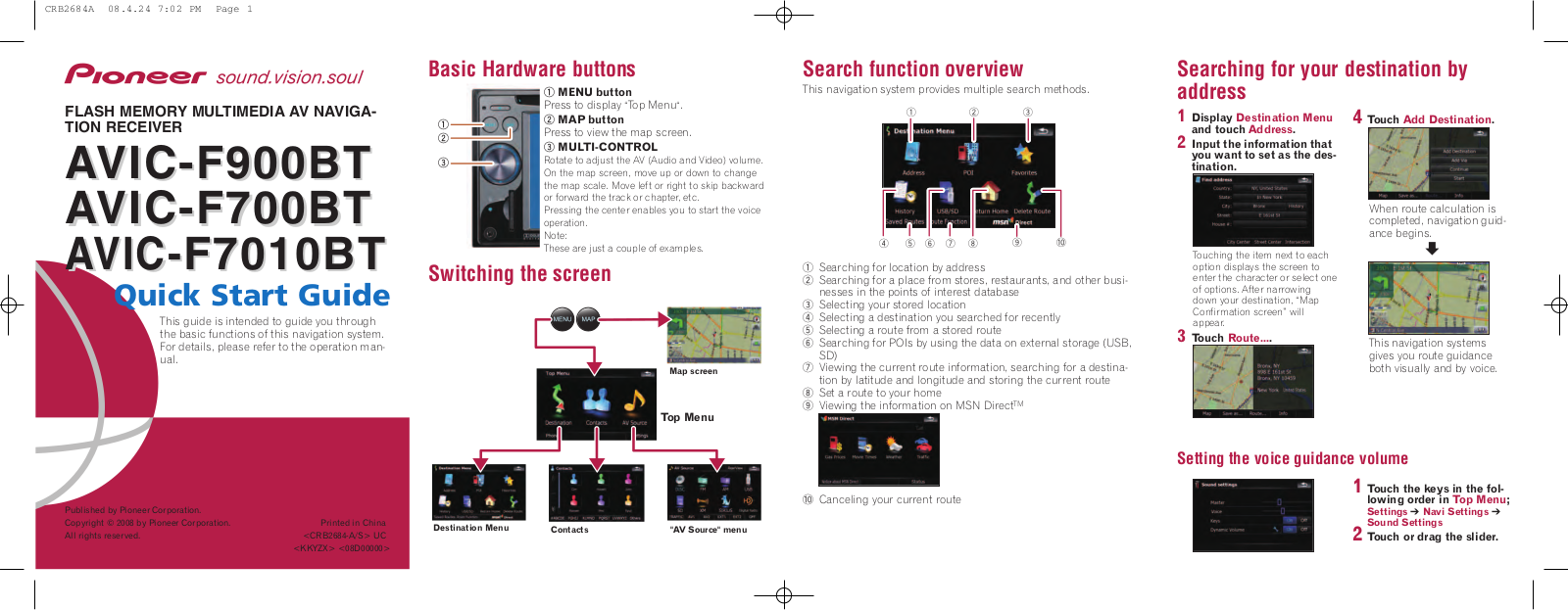 Pioneer AVIC-F7010BT, AVIC-F900BT User Manual 2