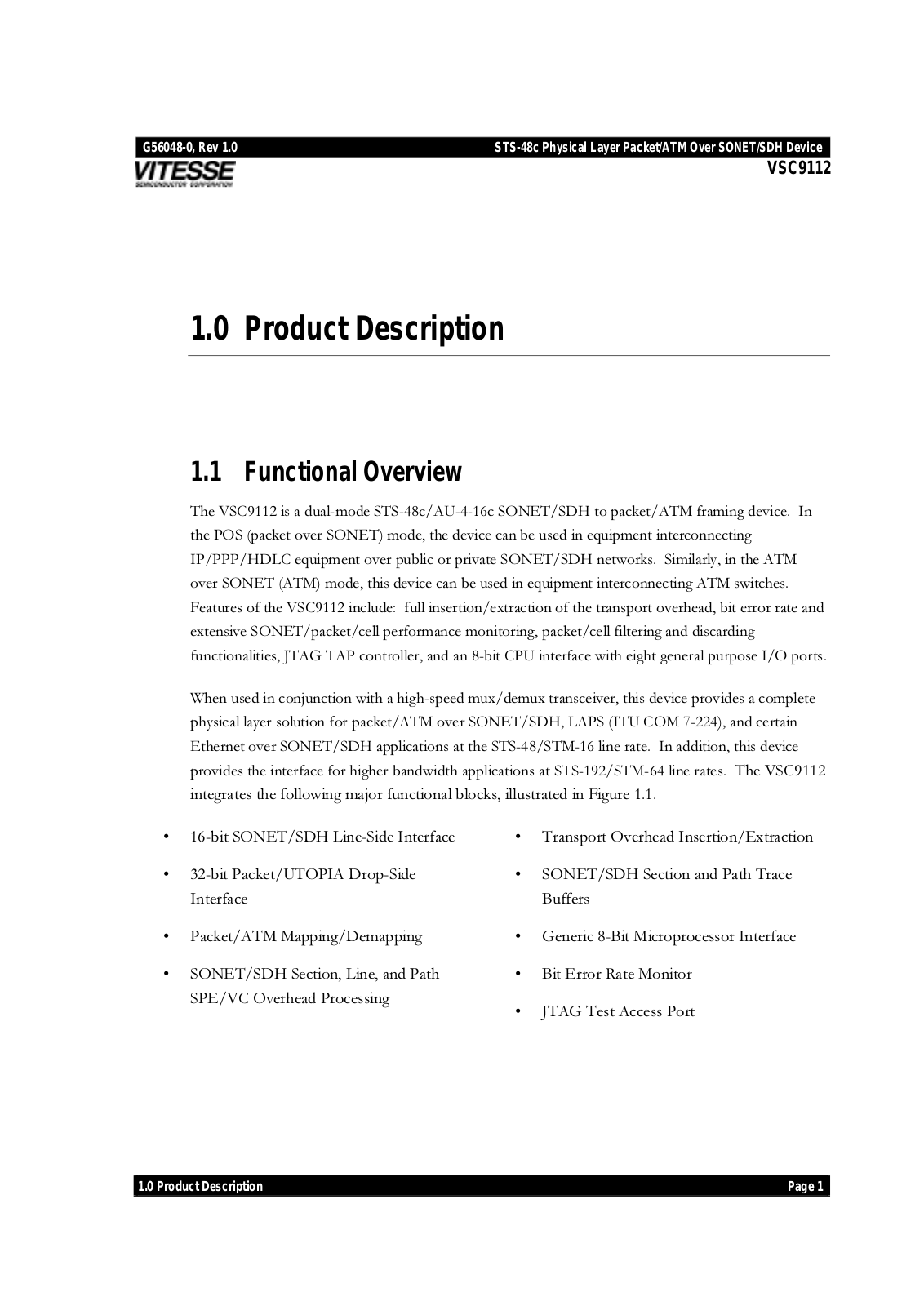 VITESSE VSC9112 Datasheet