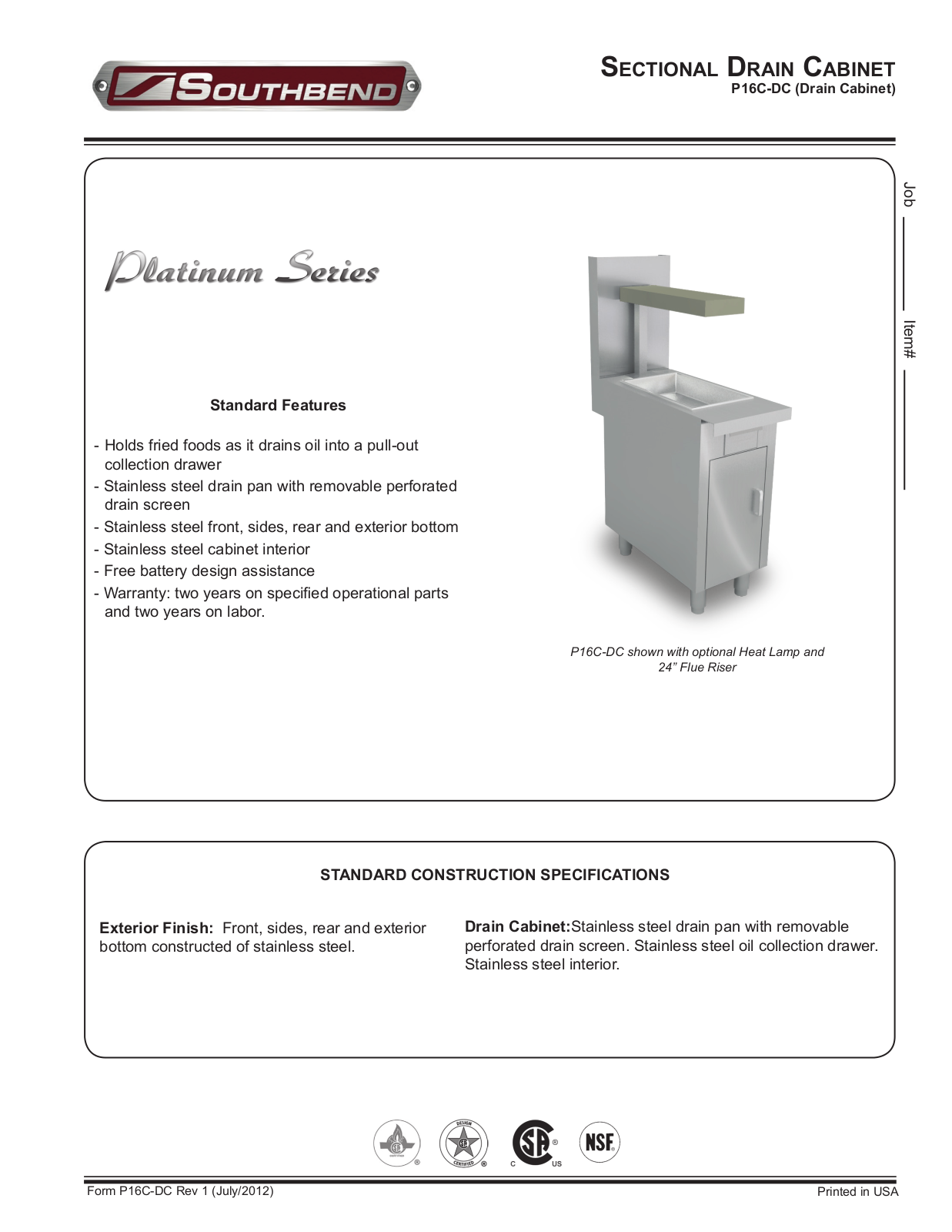 Southbend P16CDC Specifications