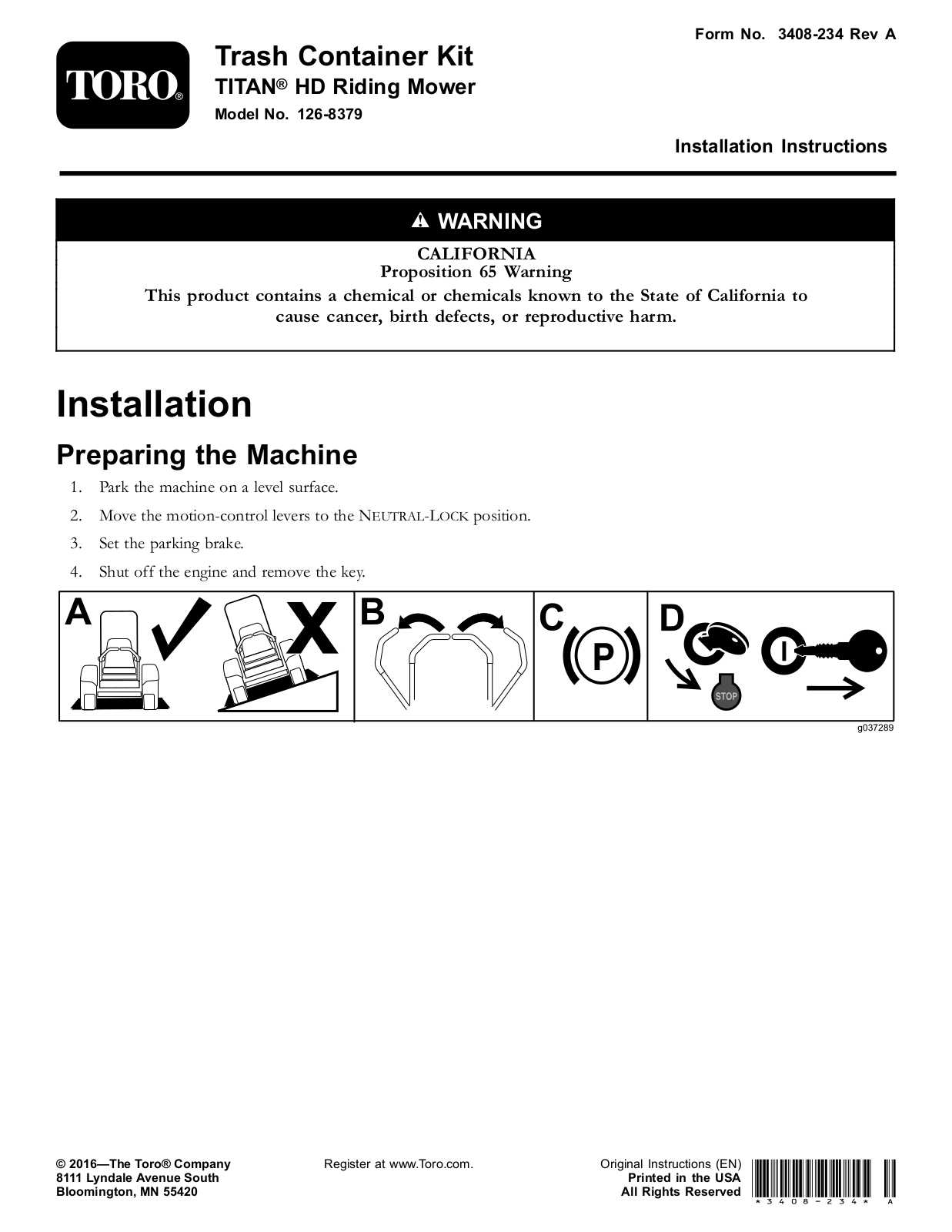 Toro 126-8379 Installation Instructions