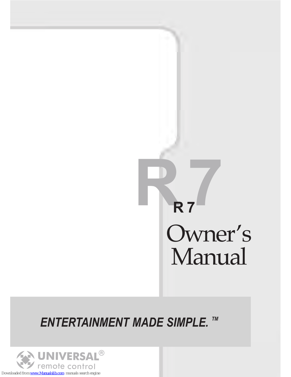 Universal Remote Control R7 - SPECS SHEET Owner's Manual