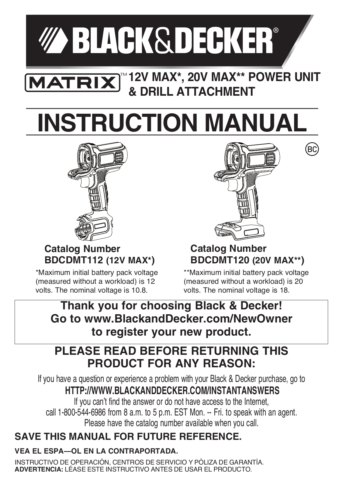 Black & Decker BDCDMT120FL, BDCDMT120C, BDCDMT120-2, BDCDMT120IA User Manual