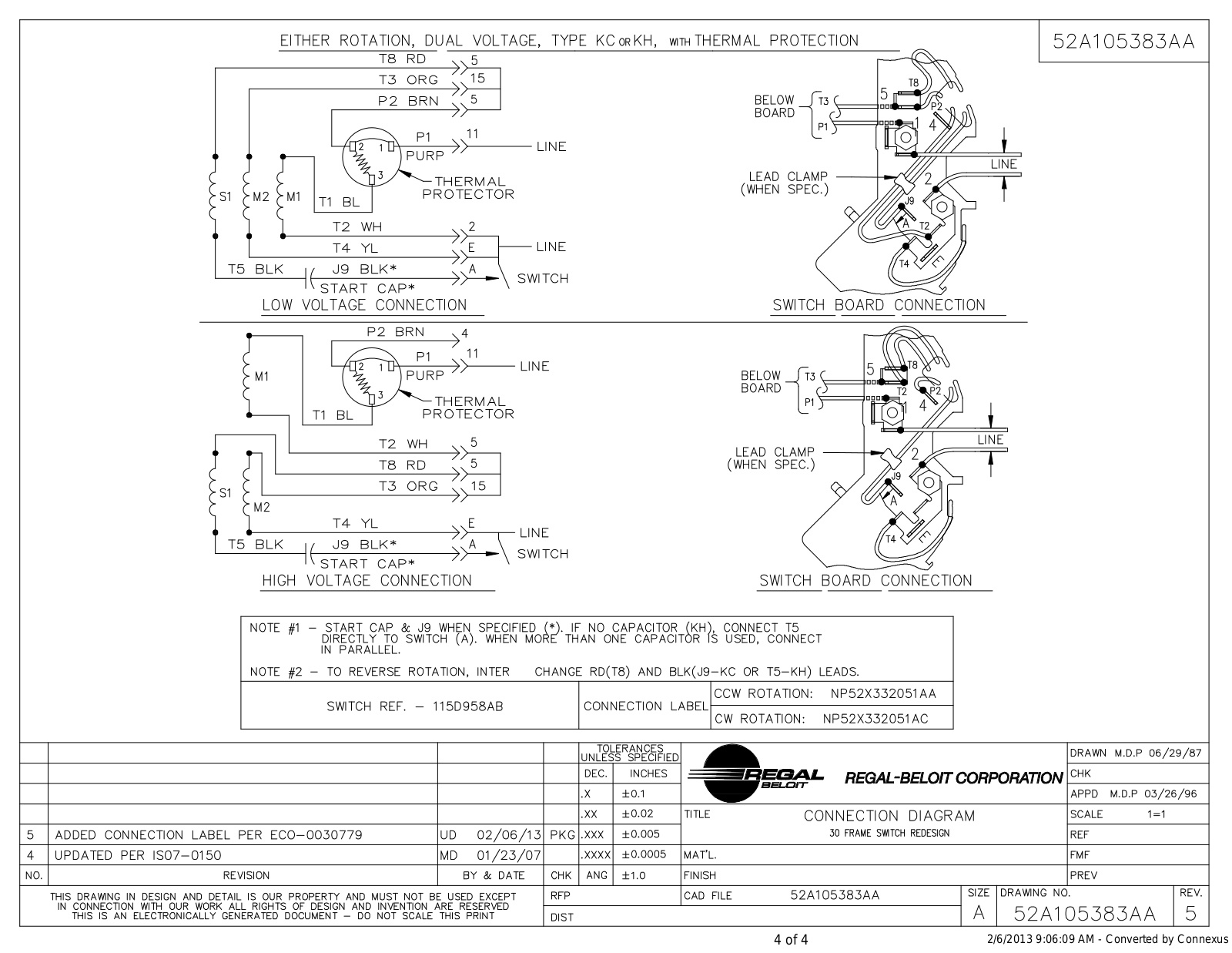 Marathon Electric 52A105383AA Wiring Diagrams