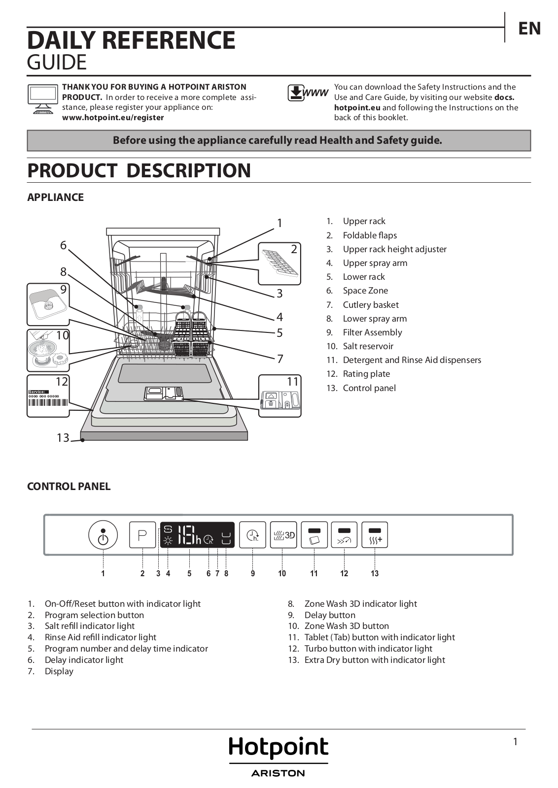 HOTPOINT/ARISTON HIO 3O32 W C Daily Reference Guide