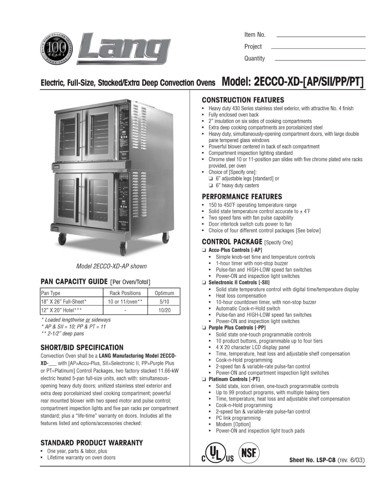 Lang Manufacturing 2ECCO-XD-AP User Manual