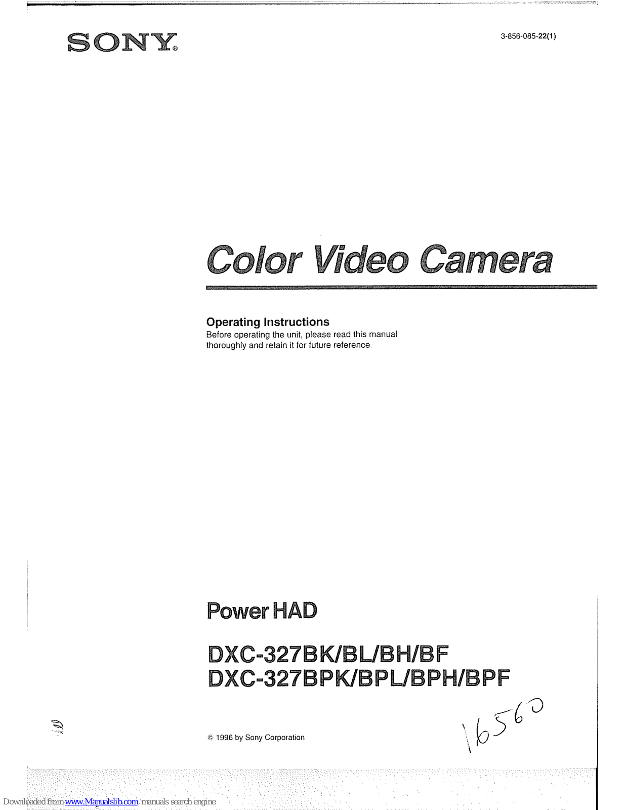 Sony DXC-327BK, DXC-327BL, DXC-327BH, DXC-327BPK, DXC-327BPL Operating Iristructions - ManualMachine.com
