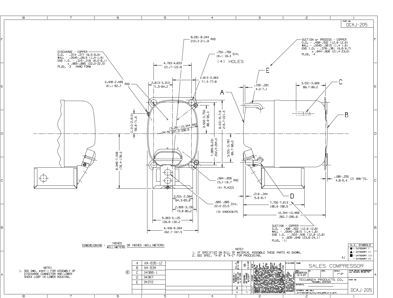 Tecumseh AJA2425ZXA, AJA4492YXC, AJA4492YXD, AJA4512YXC, AJA4512YXD Drawing Data