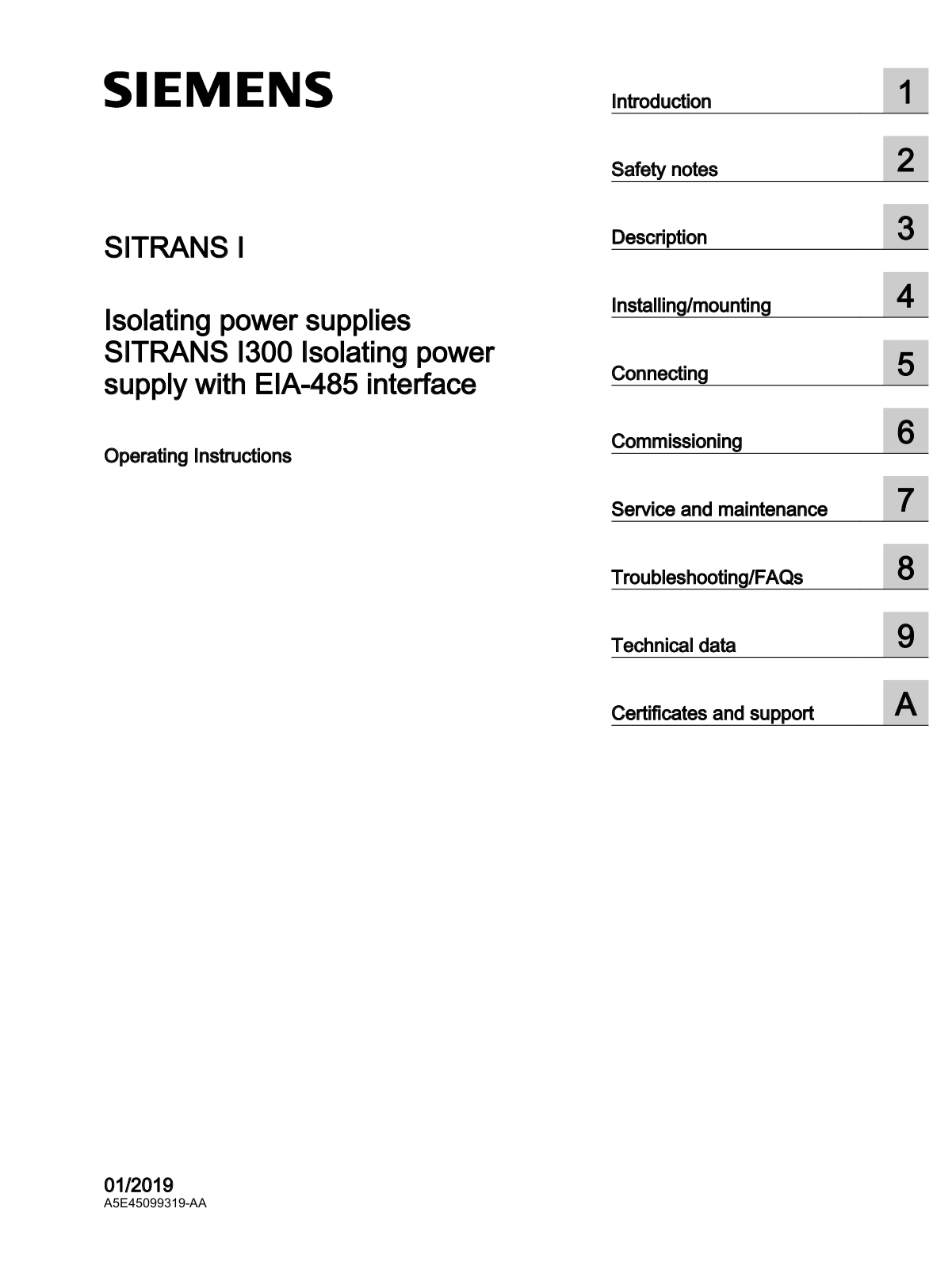 Siemens SITRANS I300 Operating Instructions Manual