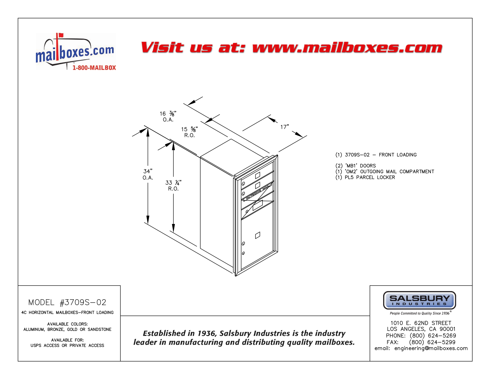 Salsbury Industries 3709S02ZFP, 3709S02ZFU User Manual