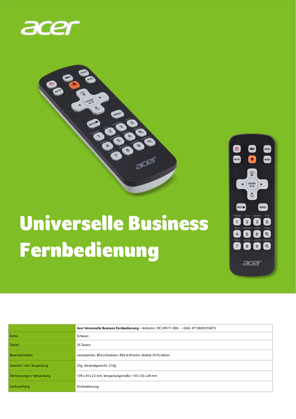 Acer universal Business remote control User Manual