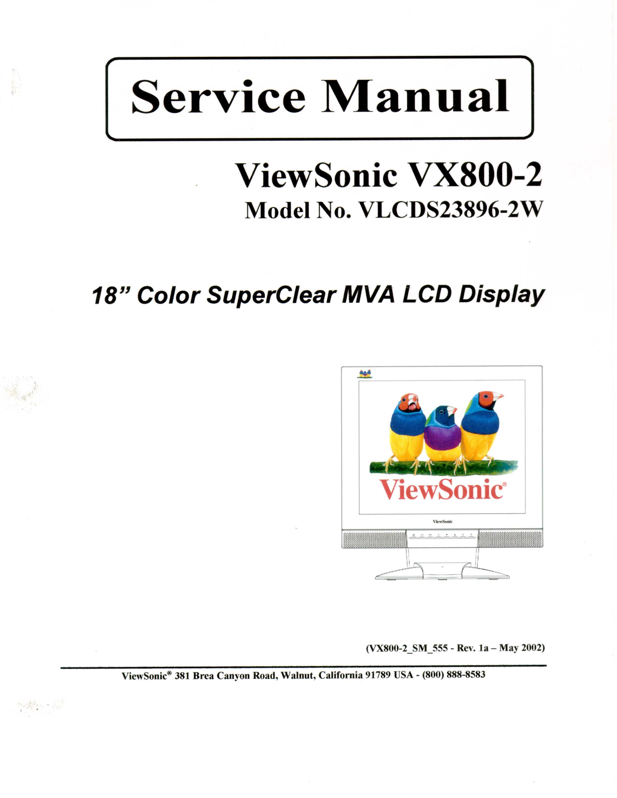 Viewsonic Vx800-2 Service Manual 1a