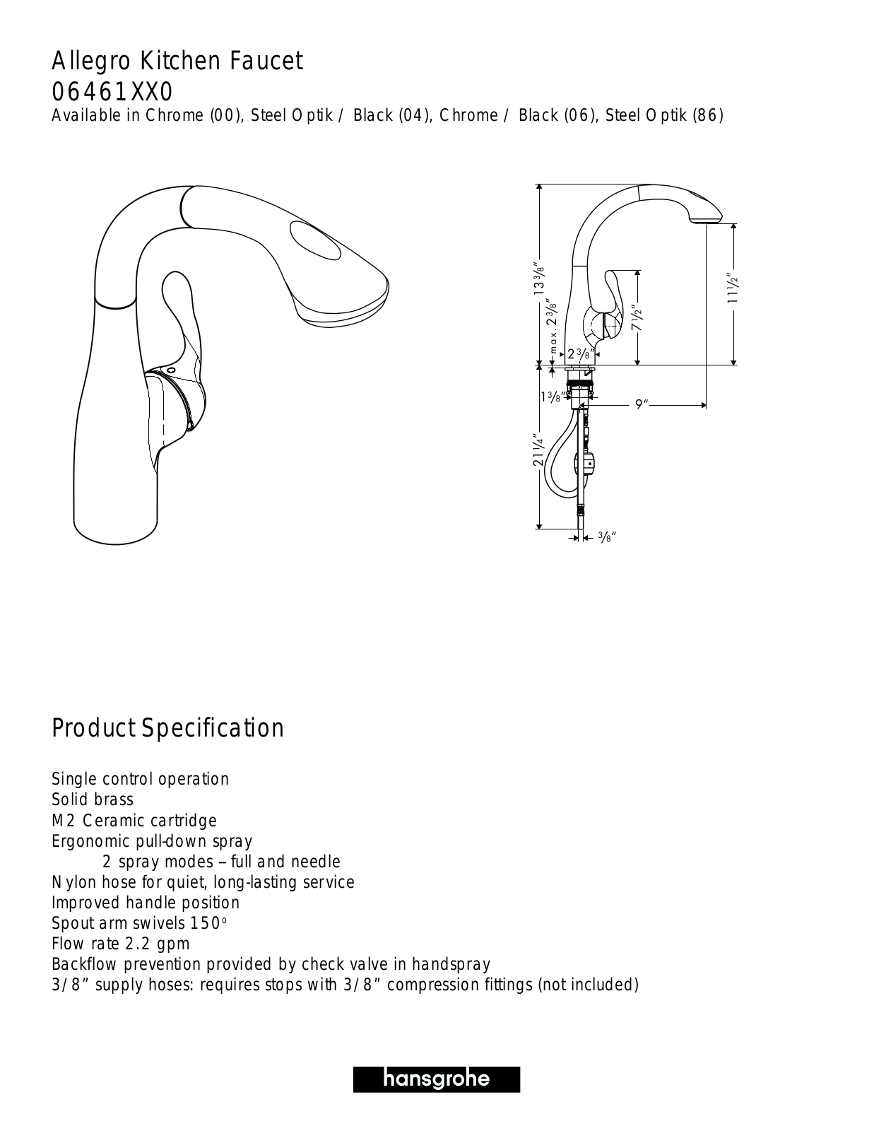 Hansgrohe 06461000 Specs